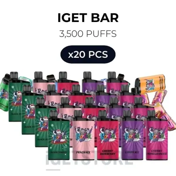 Pack of 20 IGET Vapes with assorted flavours for convenient vaping.