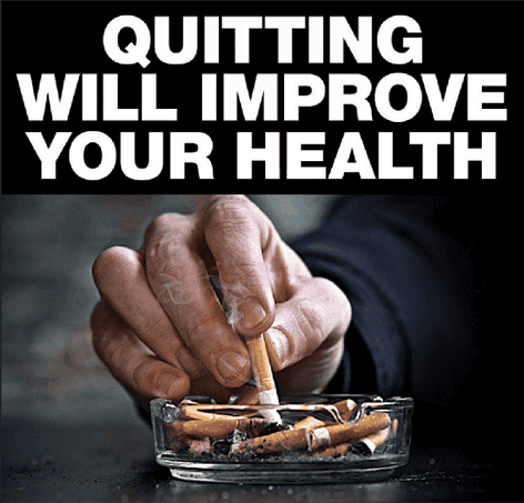 Hand holding a cigarette with a glass ashtray filled with cigarettes, promoting vaping as a healthie.