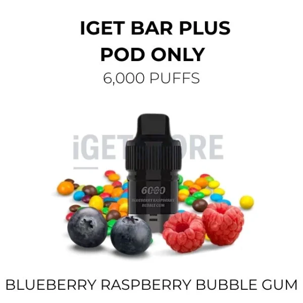 IGET Bar Plus Pods Blueberry Raspberry Bubble Gum 6000 Puffs