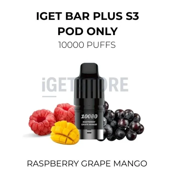 IGET Bar Plus S3 Pod Only Raspberry Grape Mango 10000 Puffs