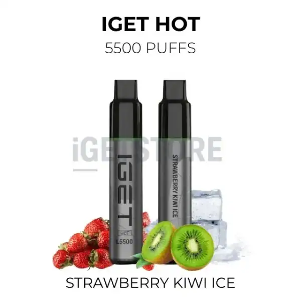 IGET Vapes Strawberry Kiwi Ice with 5500 puffs, fresh fruit flavour.