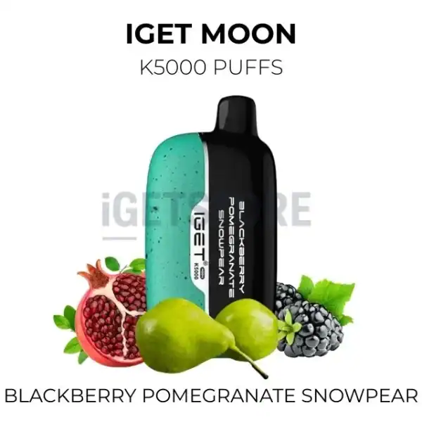 IGET Vapes K5000 Puffs with Blackberry, Pomegranate, and Snowpear flavours.