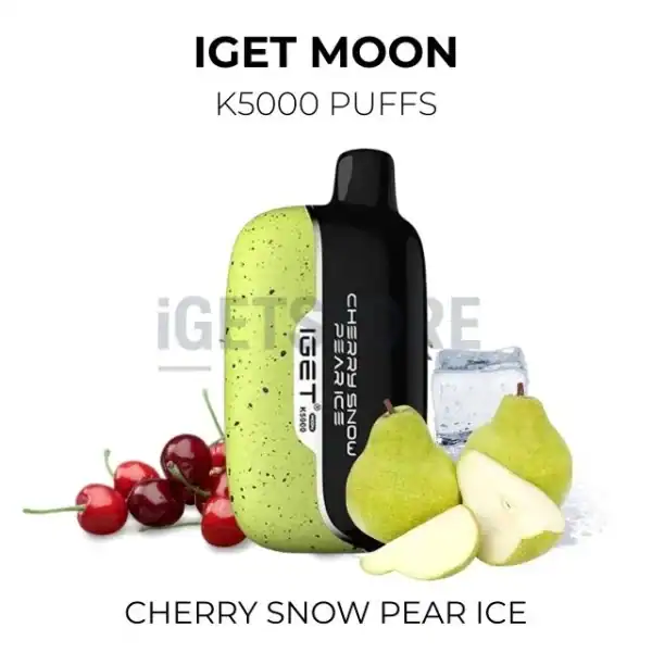 IGET Vapes Cherry Snow Pear Ice with fresh cherries and pears for a cooling vape experience.