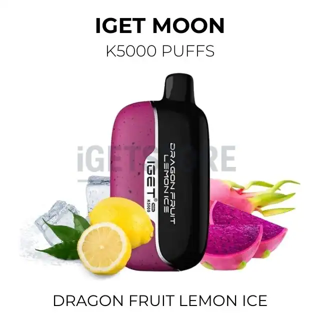 IGET MOON vape device with dragon fruit lemon ice flavour, compact and portable.