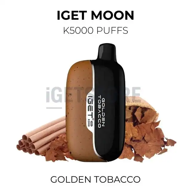 IGET Vapes Golden Tobacco disposable vape device with tobacco flavour.
