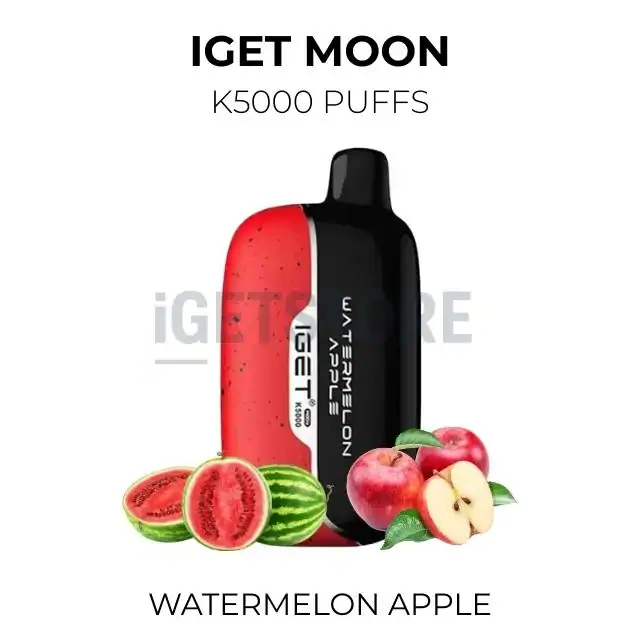 IGET MOON watermelon apple disposable vape with fruity flavour.